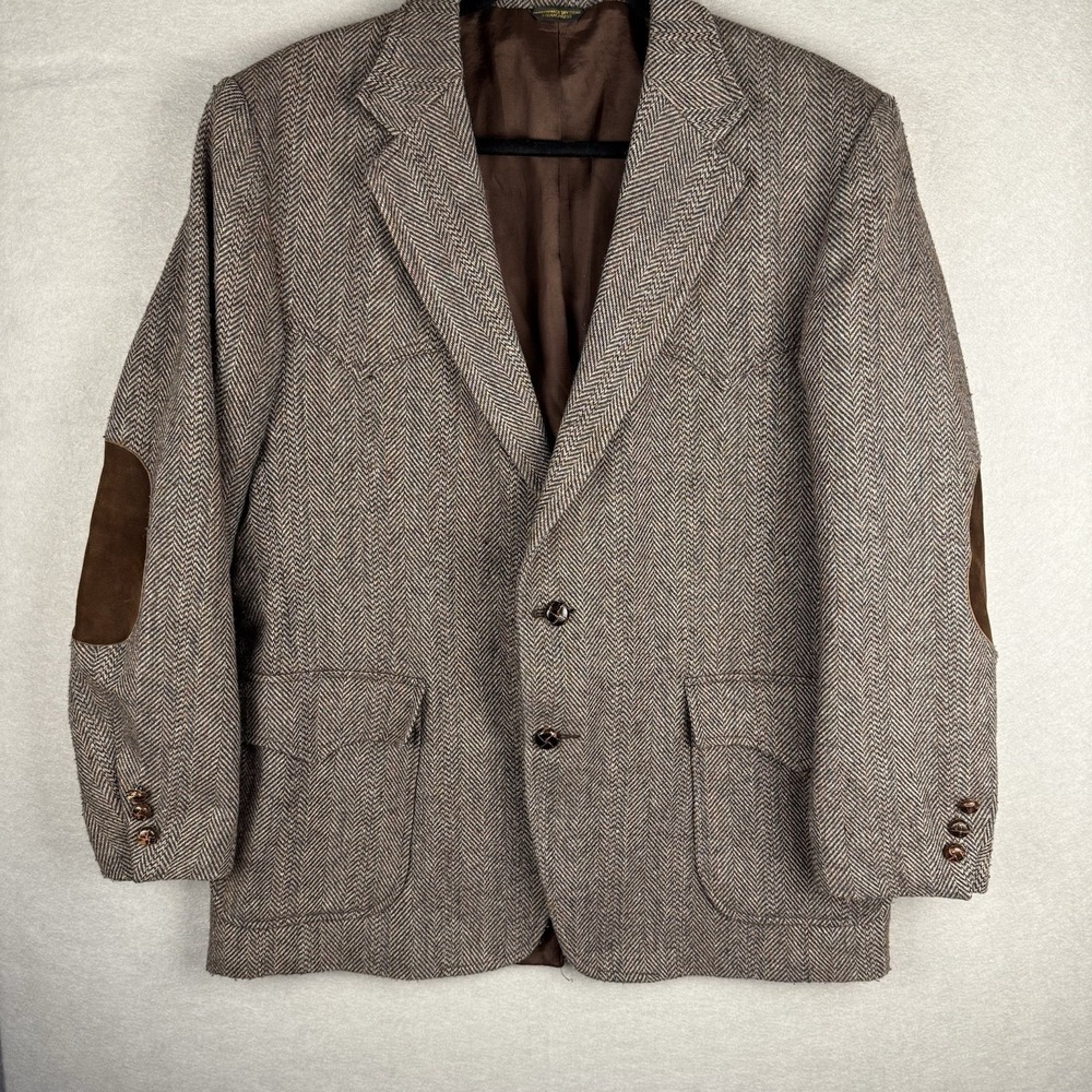 Vintage 70s Levi's Western Wear Wool Tweed Blazer 44R USA Made Suede Elbow Patch